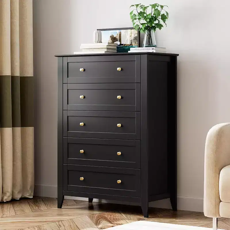5-Drawer Tall Wooden Dresser with Metal Knobs – 15.7