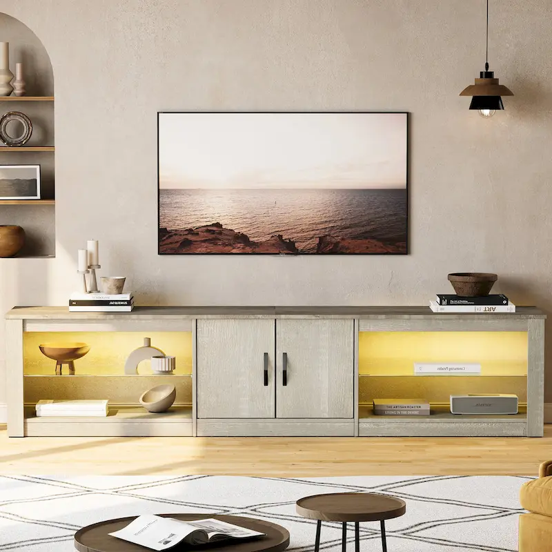80 TV Stand LED Entertainment Center for TVs up to 85 with Two Storage Cabinets - 80 inch