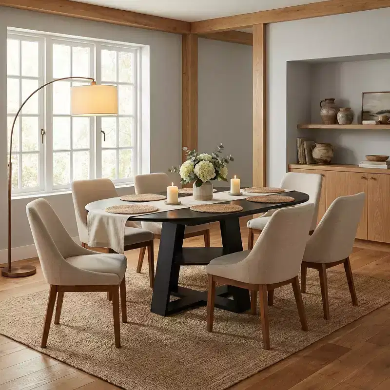Extendable Round Dining Table for 4–8 with Storage Shelf – Modern Farmhouse MDF