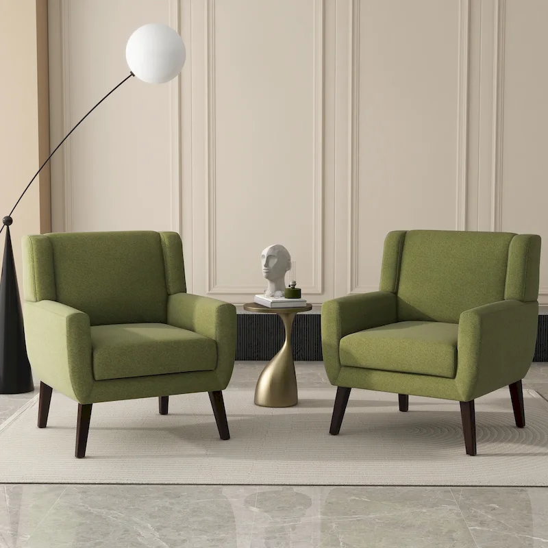 Linen Upholstered Accent Chair Wingback Armchair (2-Pack)