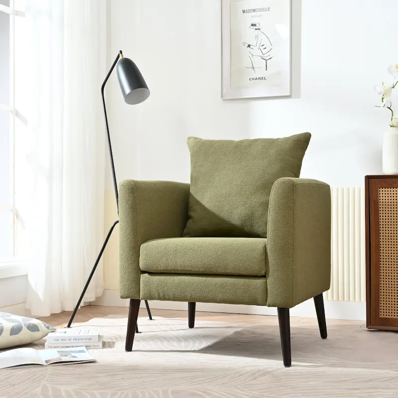 Living Room Lazy Accent Chair,Fleece Fabric Arm Chair Barrel Chair with Solid Wood Legs for Living Room,Bedroom or Office