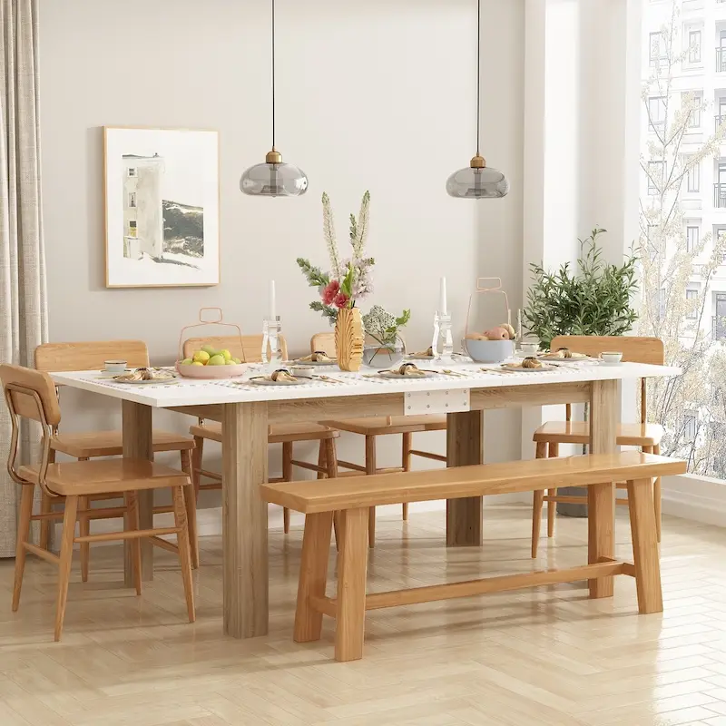 Rectangular Wood Desk Extendible Dining Table Pedestal Table