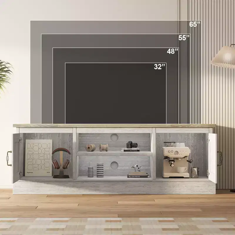 Rustic Farmhouse TV Stand for 65-Inch TVs, Entertainment Center with Storage Cabinets, Modern Media Console Table for Living Room or Office