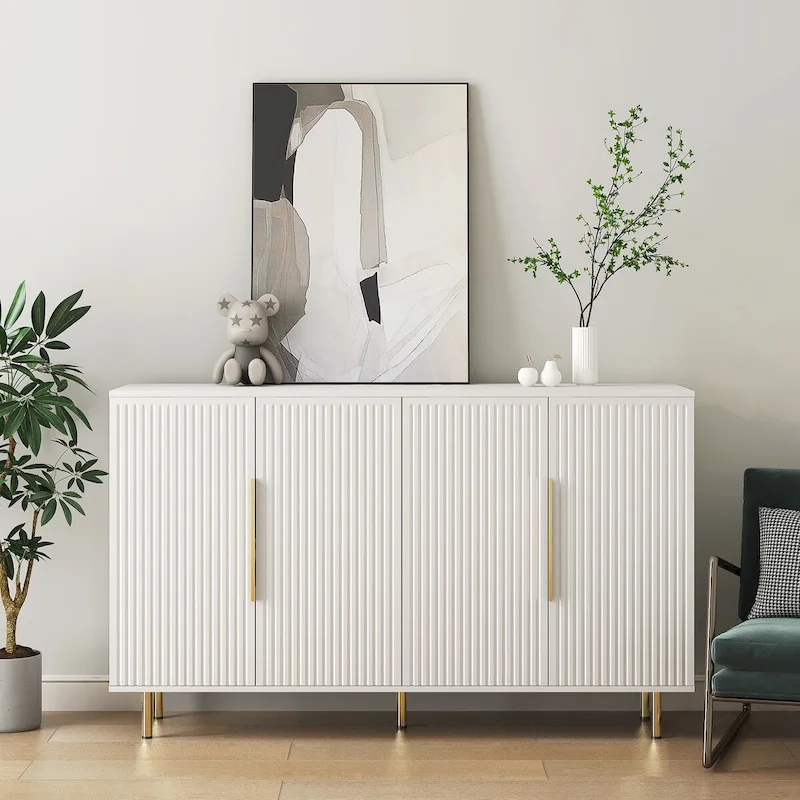 Buffet Cabinet with Storage, Fluted Sideboard Large Buffet with Adjustable Shelves, Credenza, Accent Cabinet Console Table