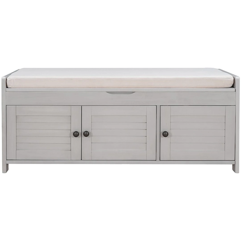 3-drawer Wooden Storage Bench with Cushion