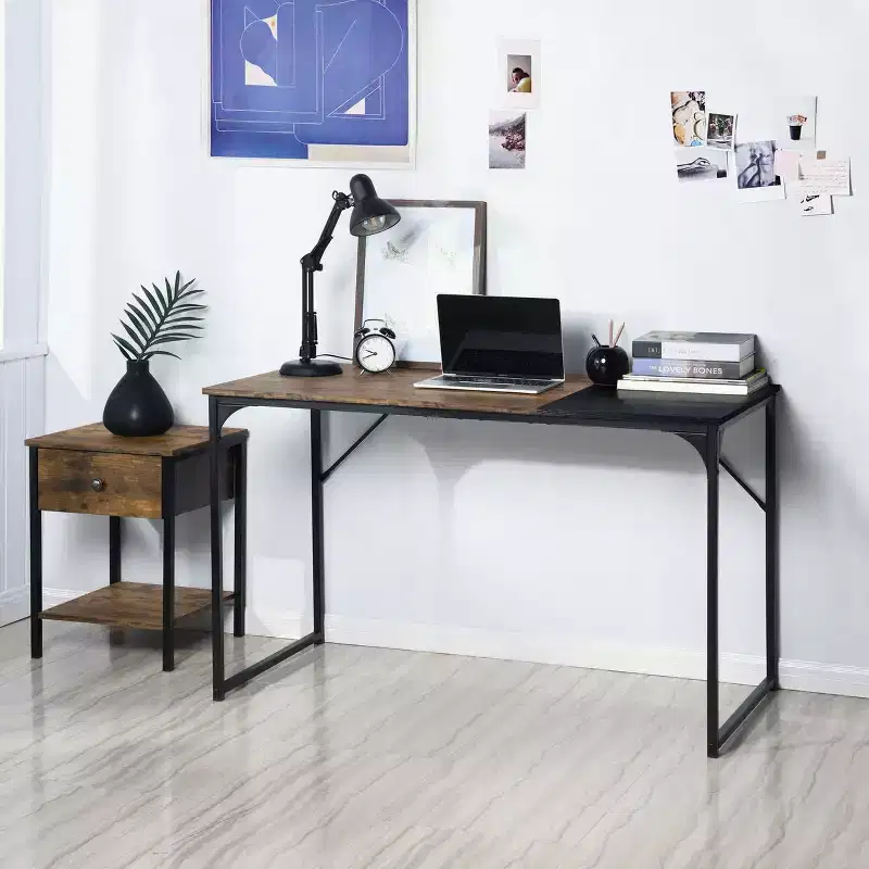 47.2 Home Office Table Simple Computer Desk Laptop PC Writing Sturdy Metal Frames for Study Room, Brown & Black
