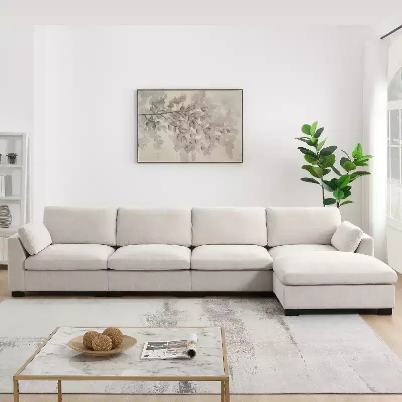 GDFStudio Lucas Modern 130 Chenille L-Shaped Modular Sectional Sofa with Ottoman, DUAL-PORT CHARGING and Folding Table