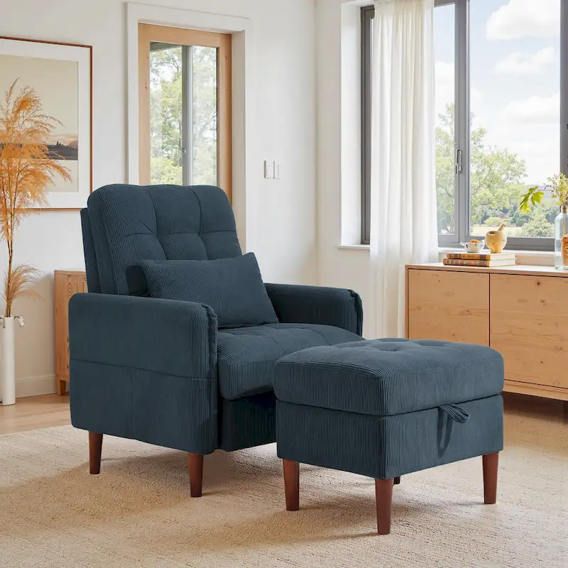 UIXE Modern Lounge Chair Accent Chair and Stroage Ottoman With Adjustable Backrest