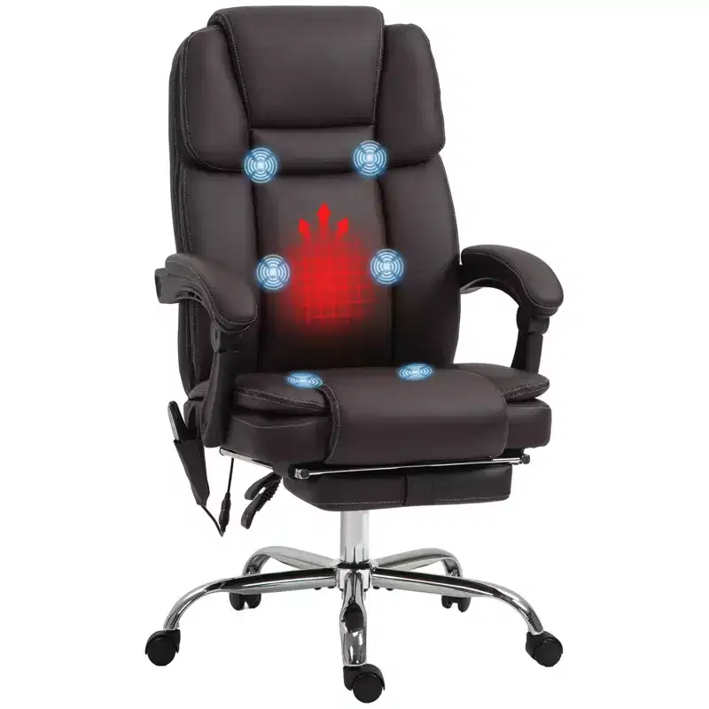 6 Point Vibration Massage Office Chair, PU Leather Reclining Computer Chair with Adjustable Height