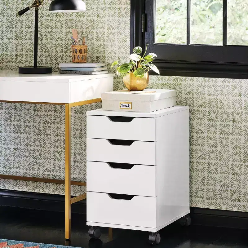 Loring Rolling Cabinet White - Threshold™: Mobile Office Furniture Set with Drawers