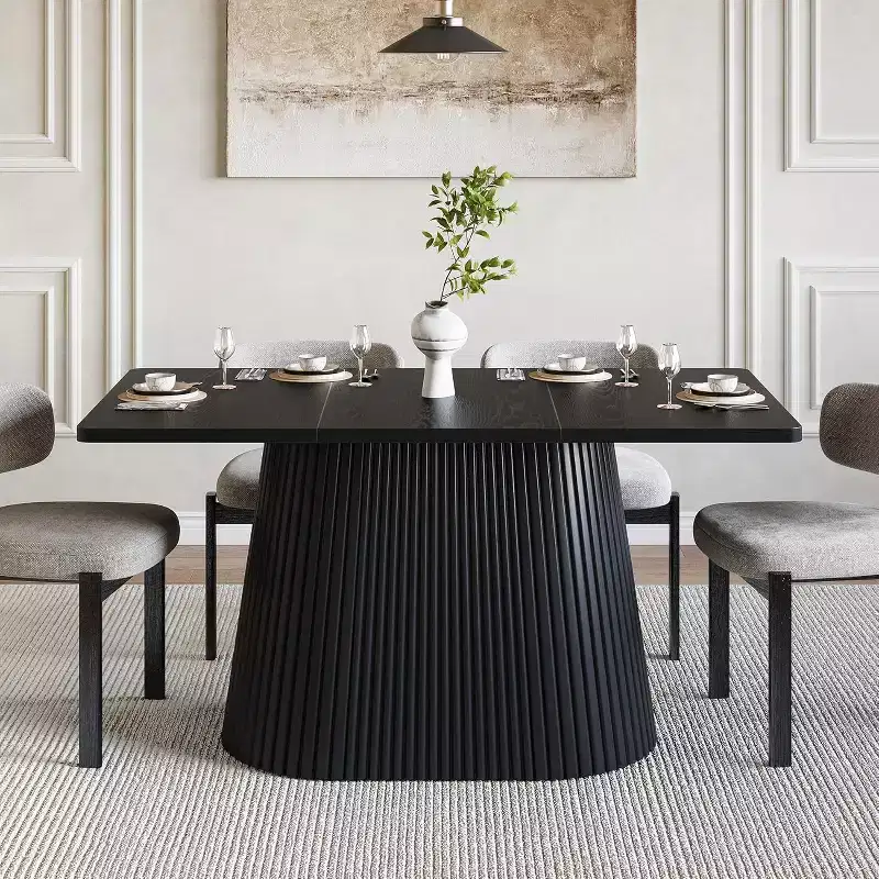 Lantine 59-Inch Farmhouse Dining Table for 4-6, Rectangular Kitchen Table with Metal Base for Dining Room, Kitchen, Living Room, Black